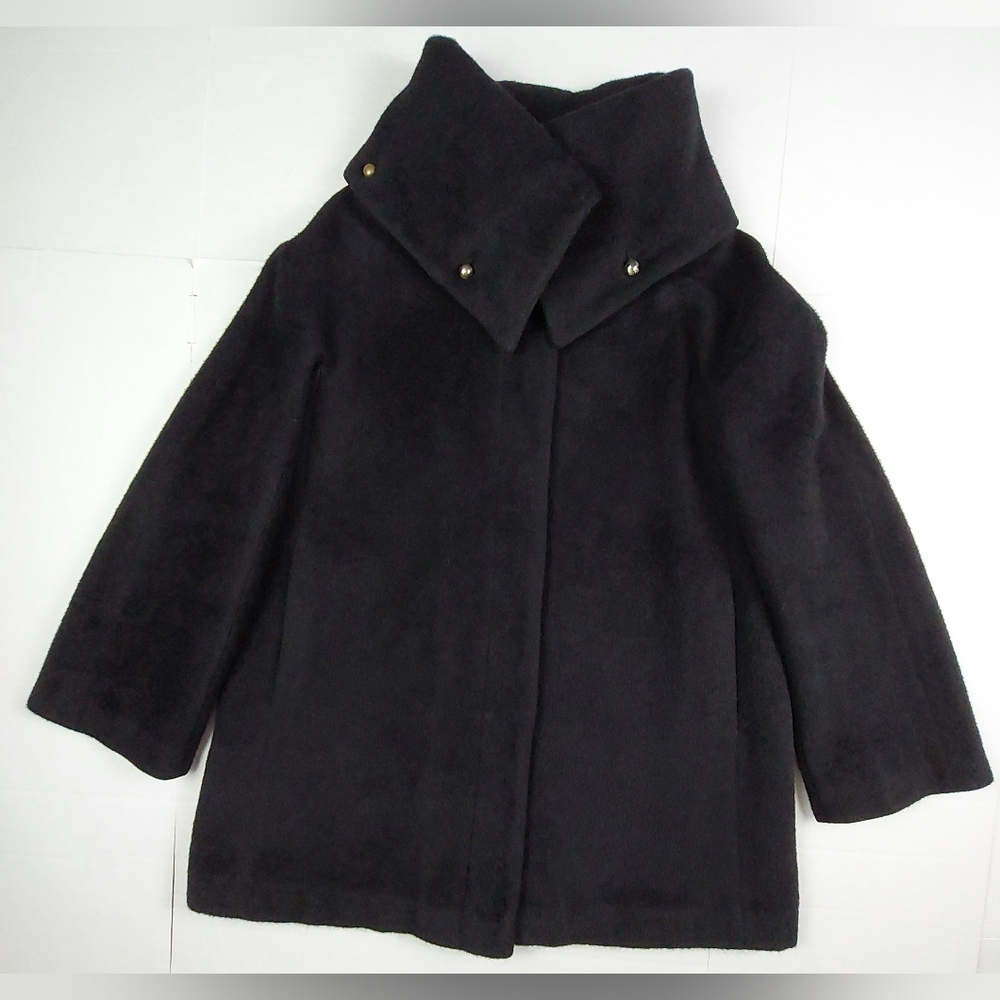 Itala Testino Suri Alpaca Wool Coat Womens Size Medium Black Bemberg Lining Peru
